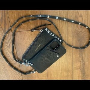 Bandolier Pyramid Stud Zip Pouch in Black/Silver w/ Strap & Case